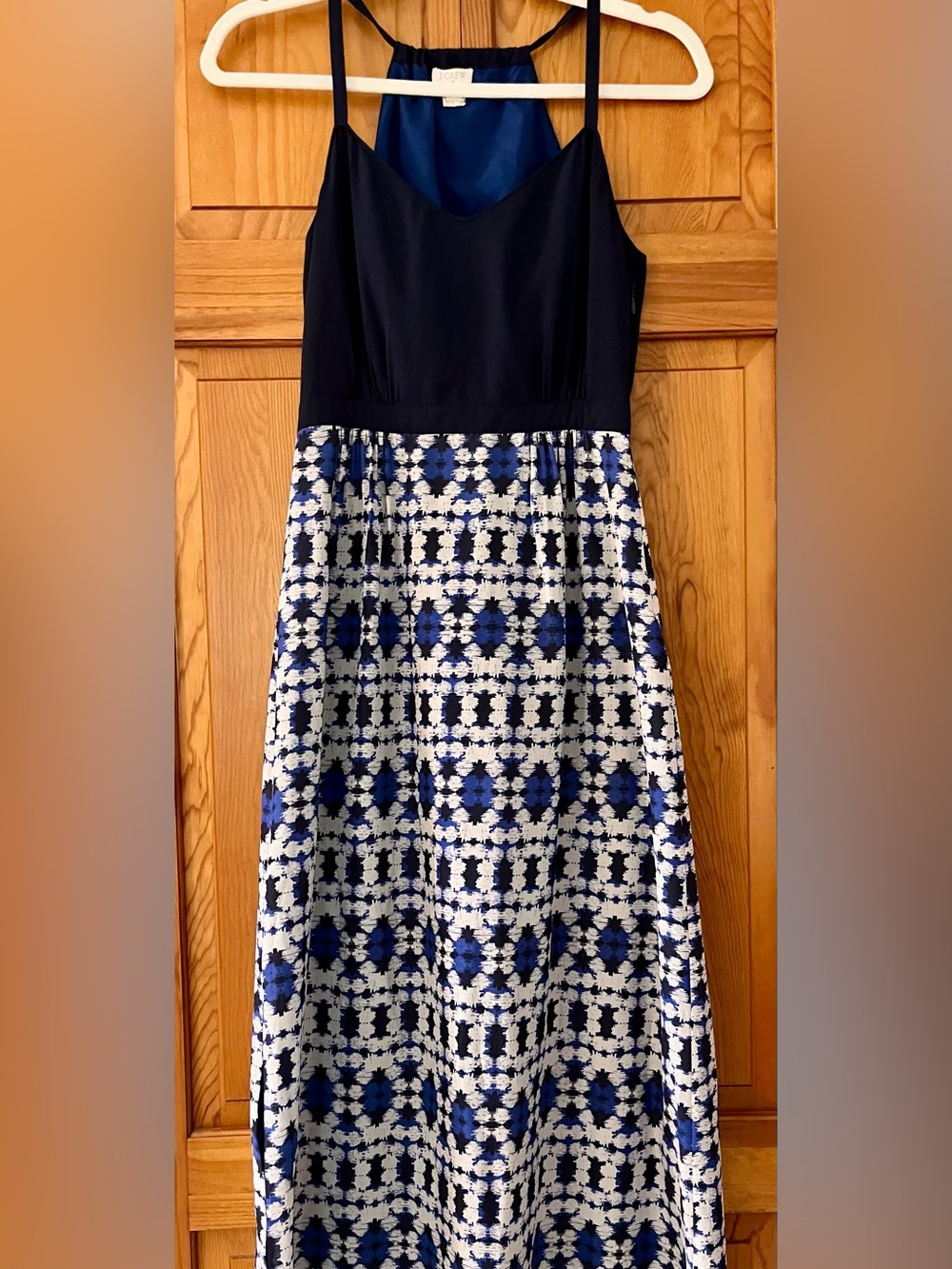 J. Crew Navy and White Patterned Maxi Skirt